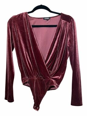 Express Velvet Wrap Bodysuit - Burgundy